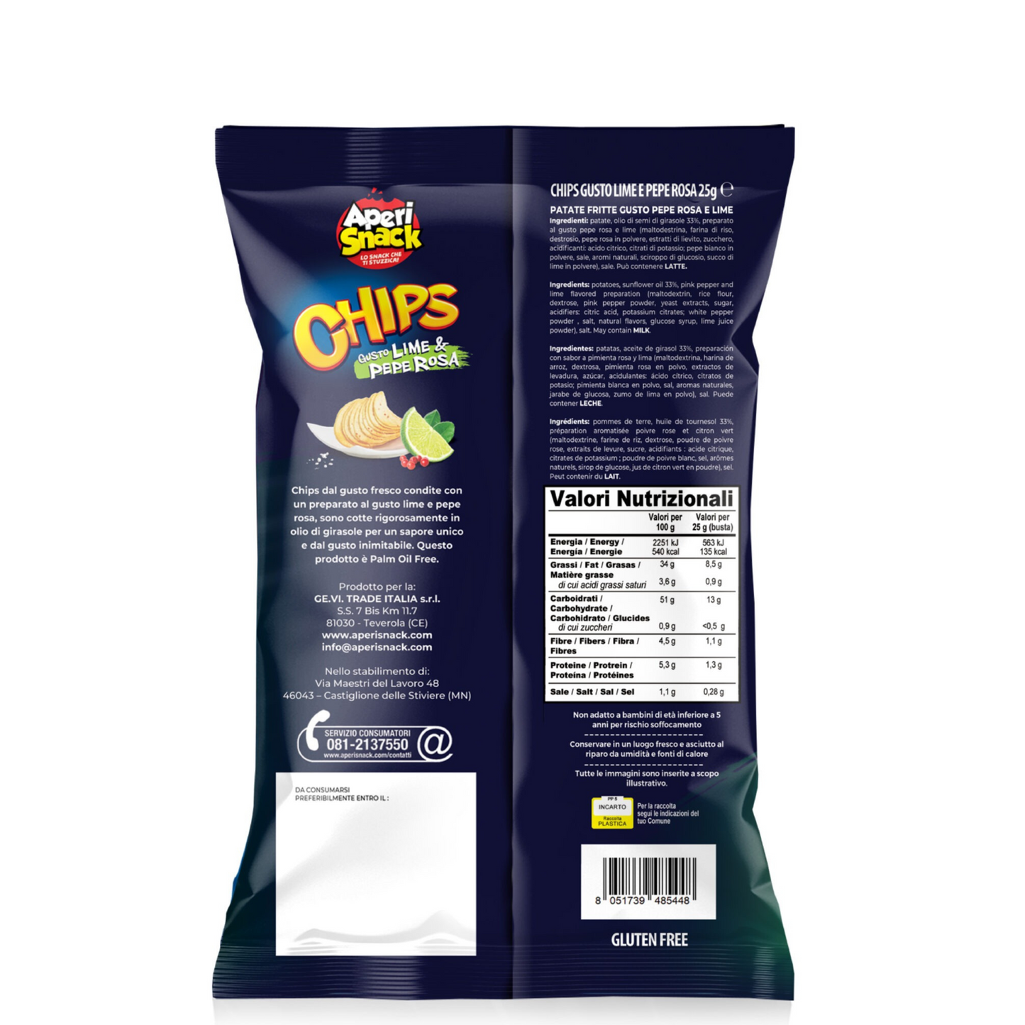 Aperi Snack Chips, gusto  Lime e Pepe Rosa da 25g - Confezione da 40 pezzi