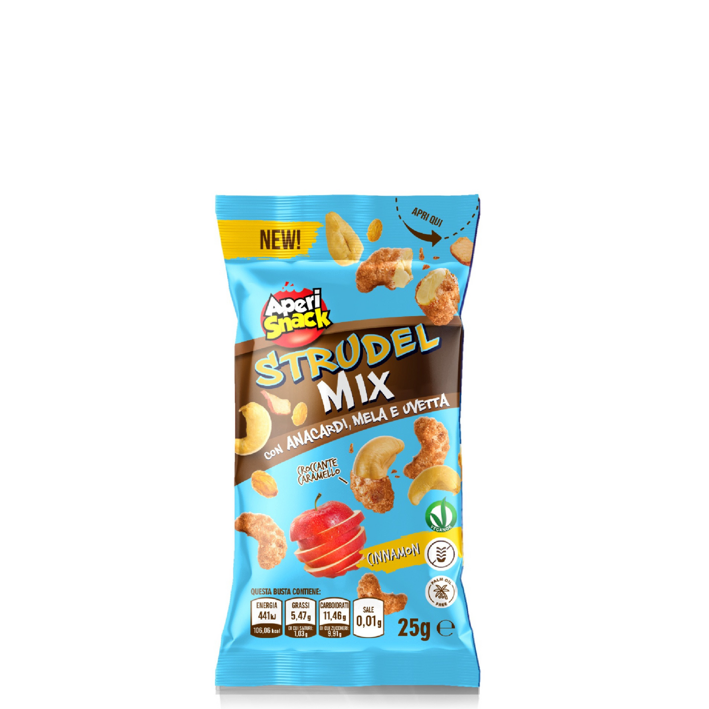 Strudel Mix con Anacardi Caramellati, Uvetta e Mela Monoporzione Confezione 25g x 40 pezzi