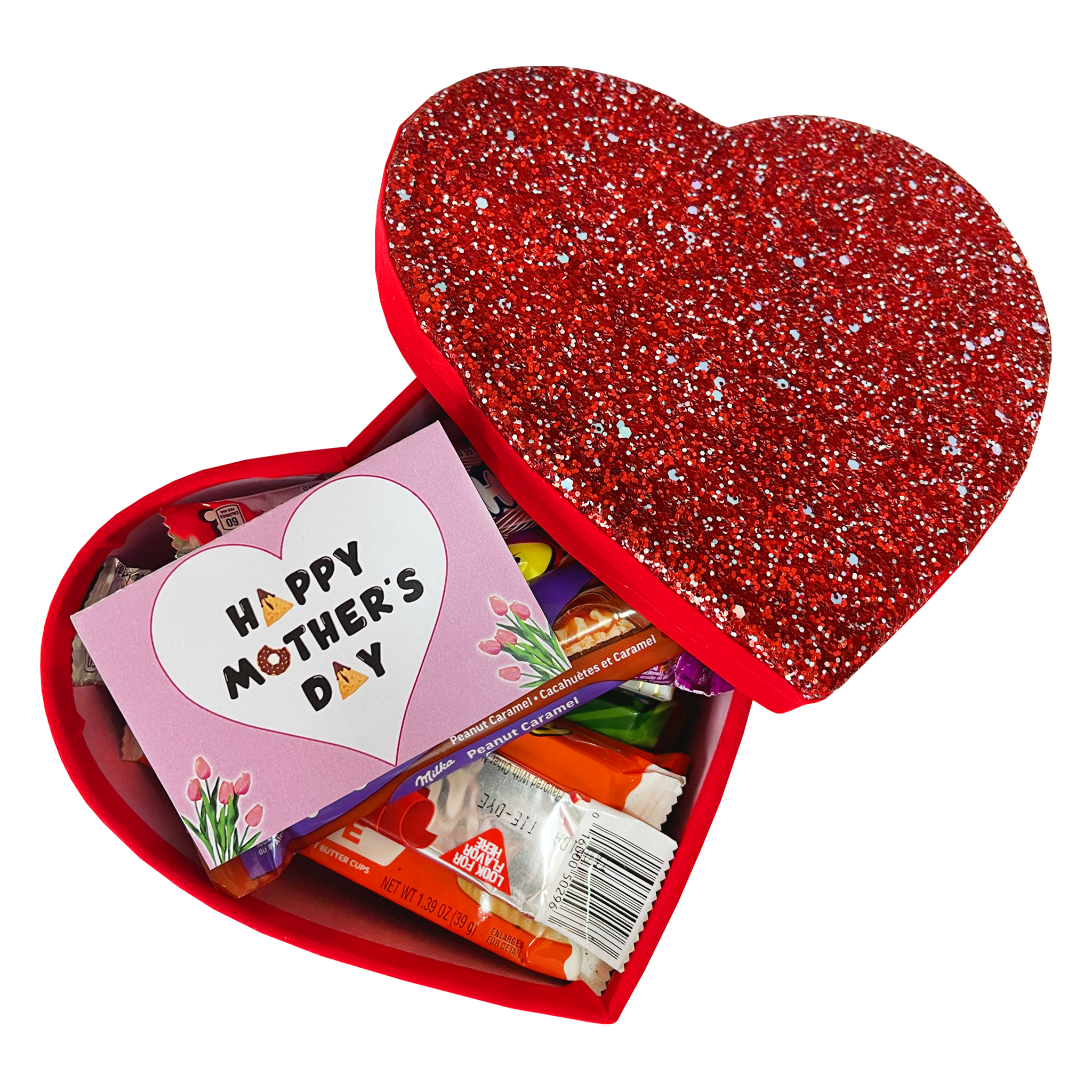 Cuore di Mamma, scatola a forma di cuore con 10 snack dolci + un biglietto di auguri personalizzabile per la festa della mamma!
