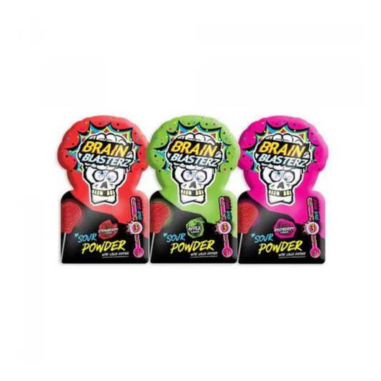 Brain Blasterz Sour Powder Dipper, lecca lecca e caramella in polvere 10g - Confezione da 30 pezzi